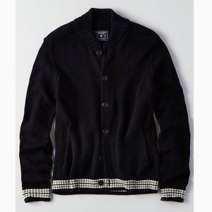 American Eagle AE Men's Bomber Cardigan Sweater Sweatshirt Mockneck Navy Jacket